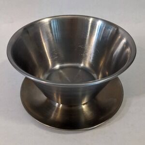 Vtg Leonard Stainless Steel 18/8 Gravy Boat Sauce Server w/ Attached Underplate